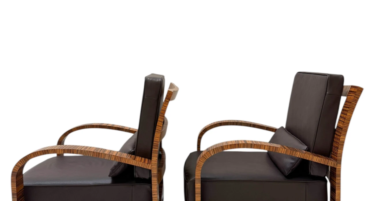 Two Art Deco Lounge Chairs with Leather Cushions France, 1930s